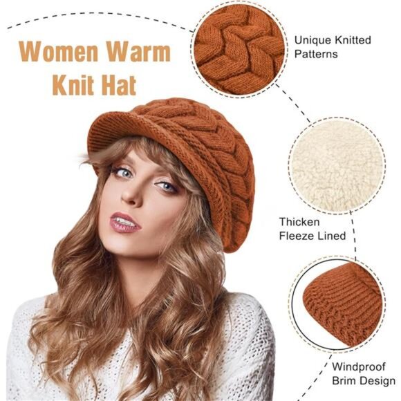 2 Pack Women\'s Winter Hats Knit Hat Slouchy Beanie Cap with Brim